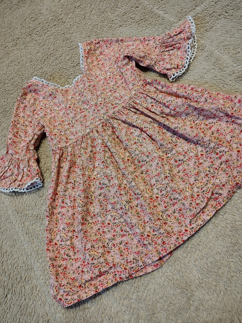 Little Girls Floral Dress Bell Sleeve Lace Trim Little House On Prairie Style 4T